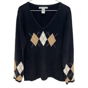 1126 Geoffrey Beene Sport Argyle V-Neck Stretch Long Sleeve Sweater